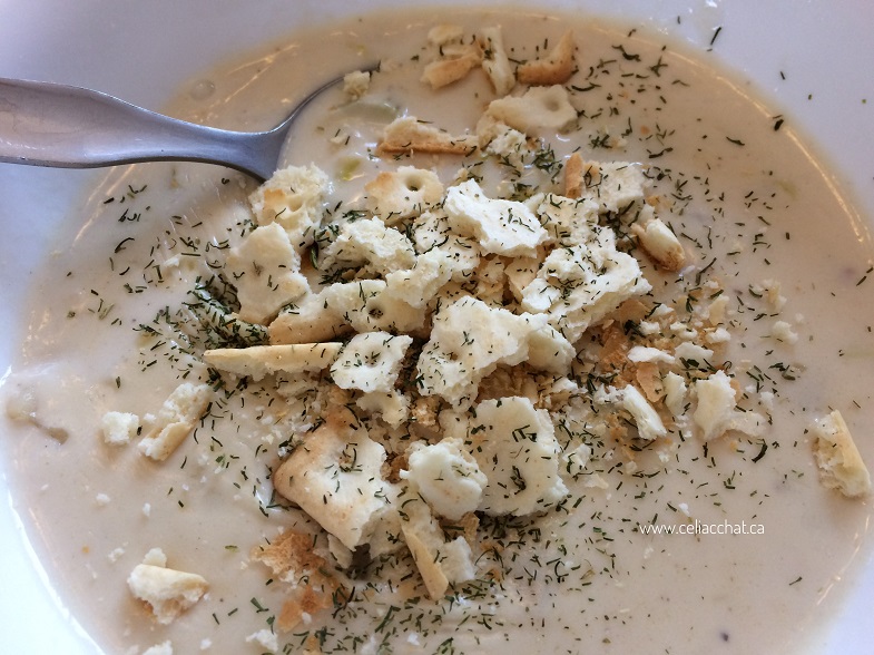 close up of seafood chowder